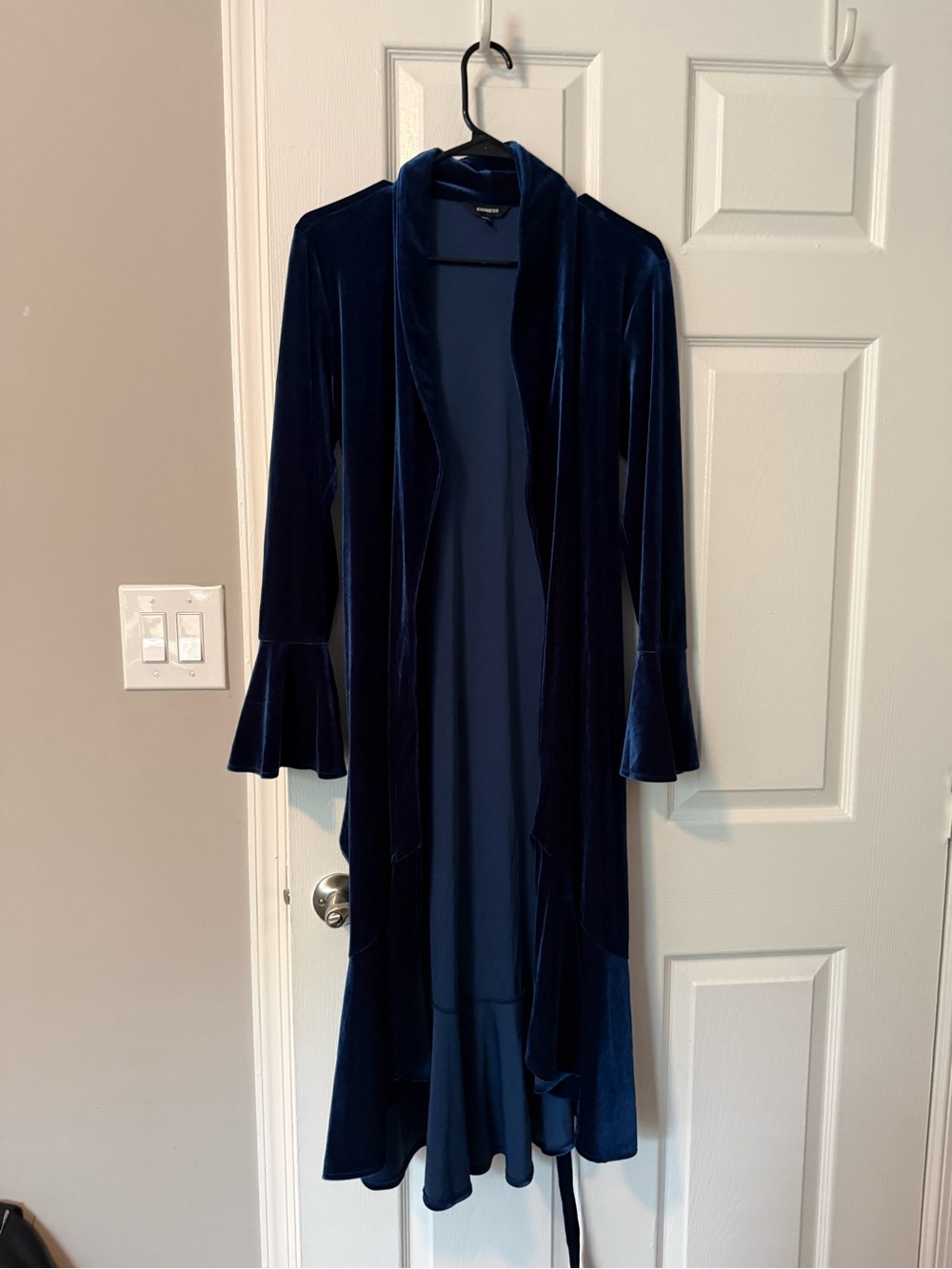 Express Navy Blue Velvet Long Robe Blazer
